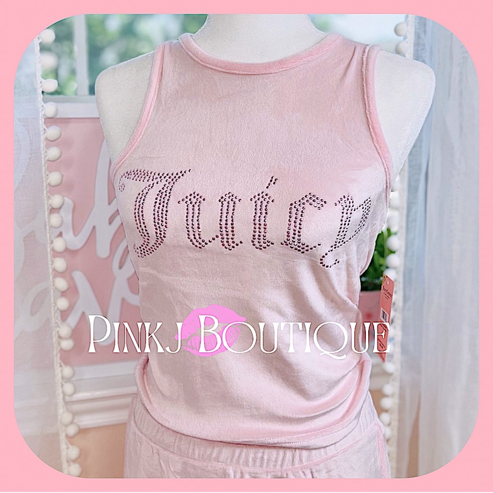 💗💋2pc {Juicy Couture} Beautiful Blush Pink Velour Bling Tank+Shorts | PJ Set!